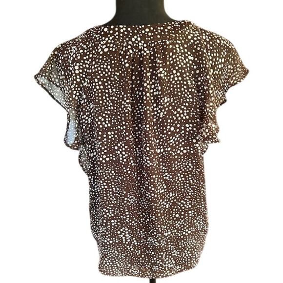 LOFT Petites Brown White Dot Print Sheer Flutter Sleeve Blouse – Size SP - Picture 4 of 6